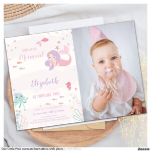 Our Little Pink mermaid Invitations with photo