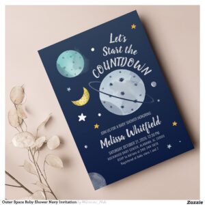 Outer Space Baby Shower Navy Invitation