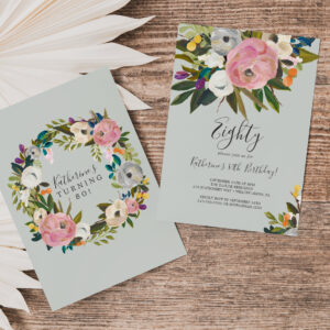 Painted Floral 80th Birthday Invitation