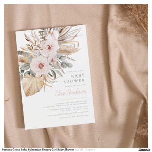 Pampas Grass Boho Bohemian Desert Girl Baby Shower Invitation