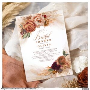 Pampas Grass Rust Terracotta Bridal Shower Invitation