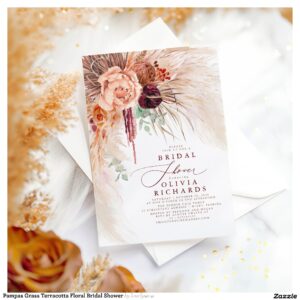 Pampas Grass Terracotta Floral Bridal Shower Invitation