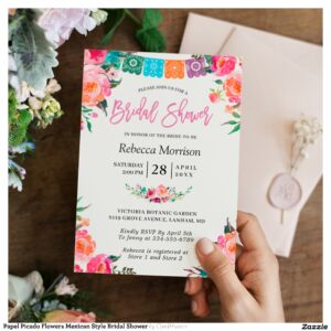 Papel Picado Flowers Mexican Style Bridal Shower Invitation