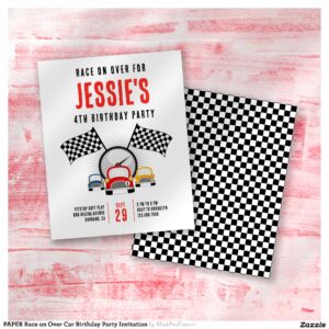 PAPER Race on Over Car Birthday Party Invitation