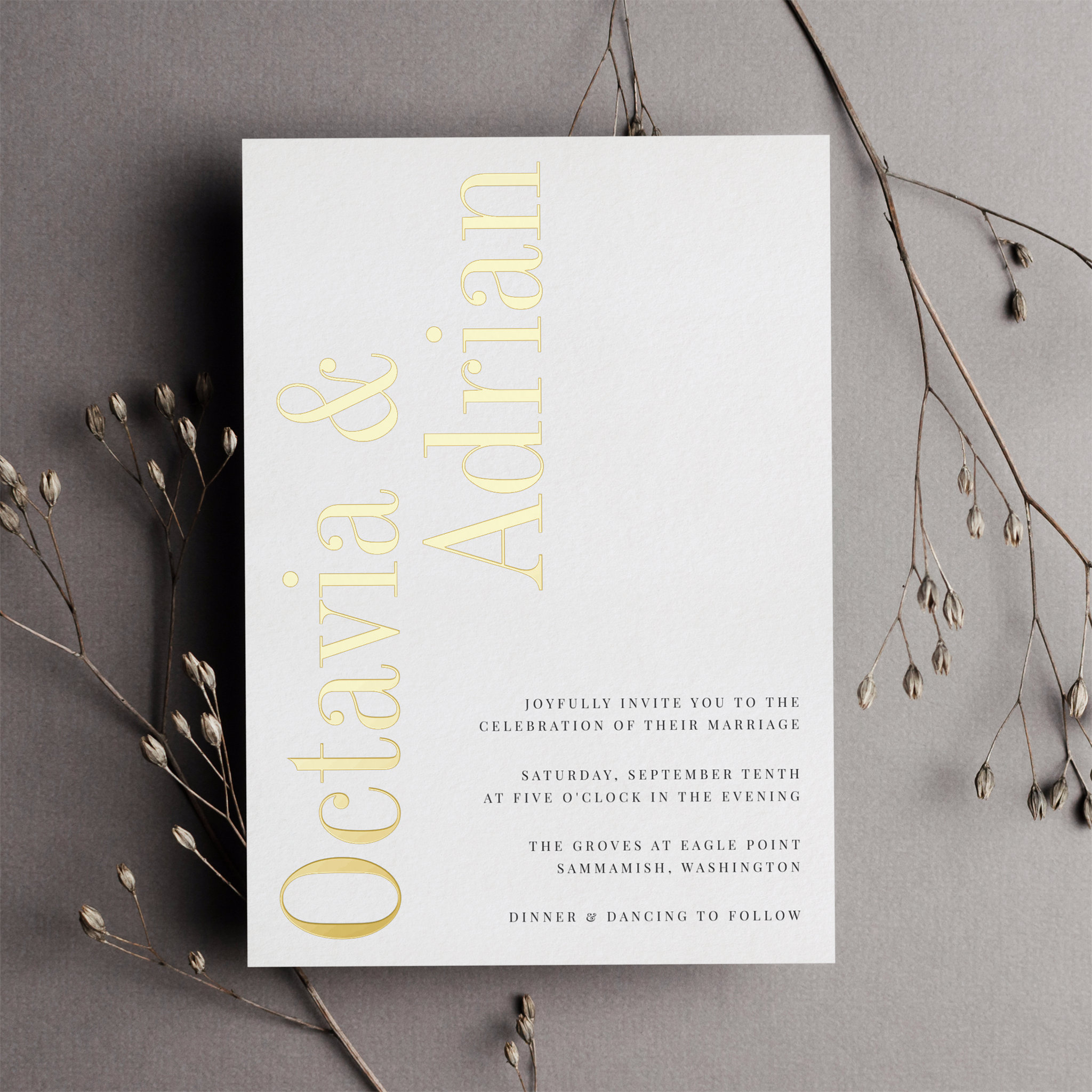 Parallel   Modern Black & Gold Typography Wedding Foil Invitation
