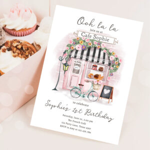 Paris French Parisian Cafe Tea Party Girl Birthday Invitation