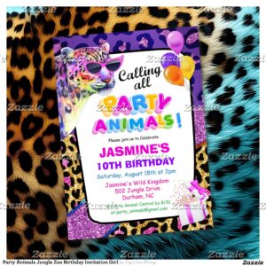 Party Animals Jungle Zoo Birthday Invitation Girl