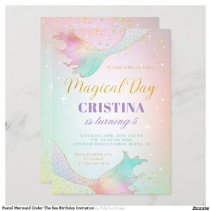 Pastel Mermaid Under The Sea Birthday Invitation