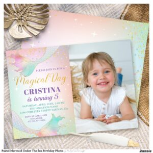 Pastel Mermaid Under The Sea Birthday Photo Invitation