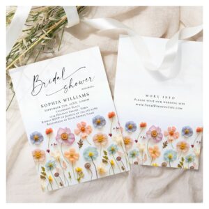 Pastel Pink Boho Wild Flowers Bridal Shower Invitation