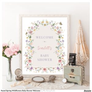 Pastel Spring Wildflowers Baby Shower Welcome  Poster