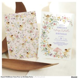 Pastel Wildflower Fairy First 1st Birthday Party Invitation