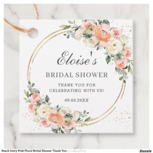 Peach Ivory Pink Floral Bridal Shower Thank You Favor Tags