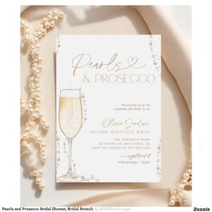 Pearls and Prosecco Bridal Shower, Bridal Brunch  Invitation