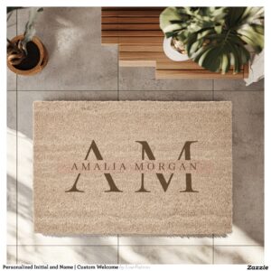 Personalized Initial and Name   Custom Welcome Fiber Doormat