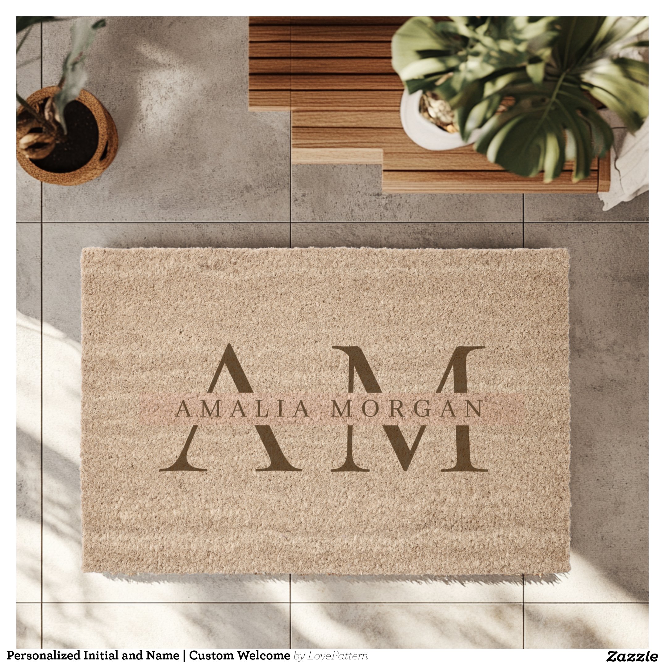 Personalized Initial and Name   Custom Welcome Fiber Doormat