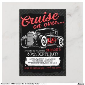 Personalized NAME Classic Hot Rod Birthday Party Invitation