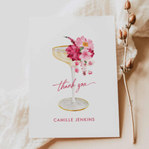 Petals and Prosecco Pink Bridal Shower Thank You Card