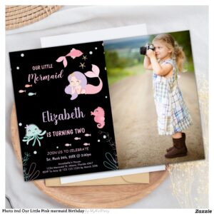 Photo 2nd Our Little Pink mermaid Birthday Invitation