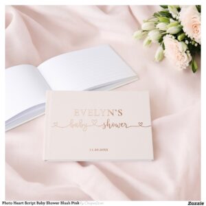 Photo Heart Script Baby Shower Blush Pink Foil Guest Book
