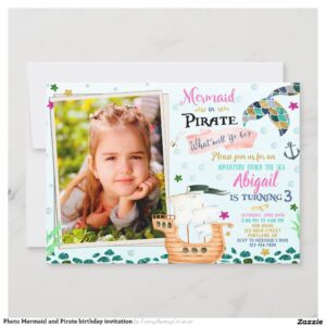 Photo Mermaid and Pirate birthday invitation