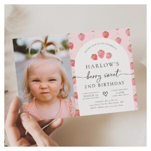 Photo Strawberry Birthday Invitation   Strawberry