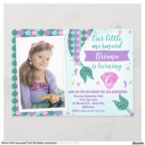 Photo Teal mermaid Tail Birthday invitation