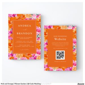 Pink and Orange   Vibrant Garden   QR Code Wedding Invitation