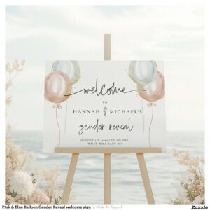 Pink & Blue Balloon Gender Reveal welcome sign