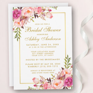 Pink Blush Gold Floral Bridal Shower Invitation