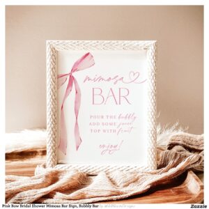 Pink Bow Bridal Shower Mimosa Bar Sign, Bubbly Bar Poster