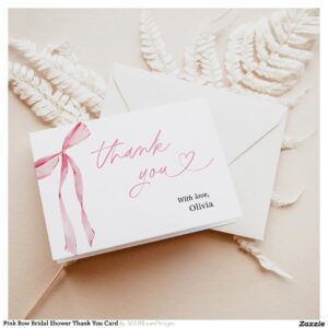 Pink Bow Bridal Shower Thank You Card