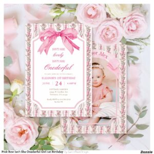Pink Bow Isn't She Onederful Girl 1st Birthday  Invitation