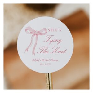 Pink Bow She's Tying The Knot Bridal Shower Classic Round Sticker