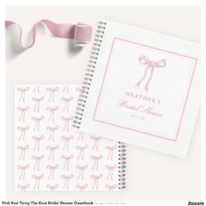 Pink Bow Tying The Knot Bridal Shower Guestbook Notebook