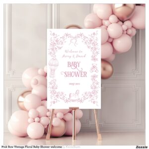 Pink Bow Vintage Floral Baby Shower welcome Foam Board