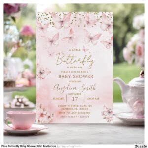 Pink Butterfly Baby Shower Girl Invitation