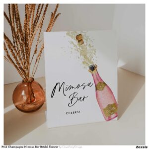 Pink Champagne Mimosa Bar Bridal Shower Pedestal Sign
