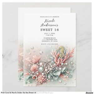 Pink Coral & Pearls Under the Sea Sweet 16 Invitation