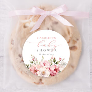 Pink Floral Baby In Bloom Girl Baby Shower Classic Round Sticker