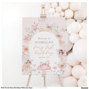 Pink Floral Fairy Birthday Welcome Sign