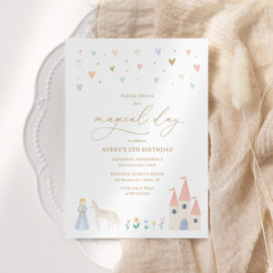 Pink Floral Princess Girl Birthday Party Invitation