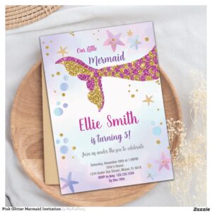 Pink Glitter Mermaid Invitation