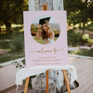 Pink & Gold Photo Graduation Welcome Sign