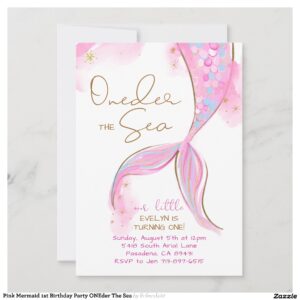 Pink Mermaid 1st Birthday Party ONEder The Sea Invitation