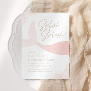 Pink Mermaid Girl Birthday Party Invitation