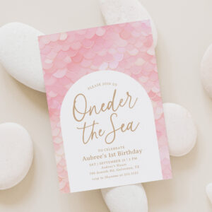 Pink Mermaid Oneder the Sea 1st Birthday Party Invitation