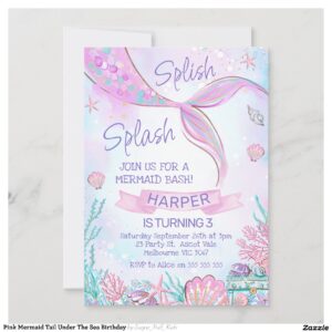 Pink Mermaid Tail Under The Sea Birthday Invitation