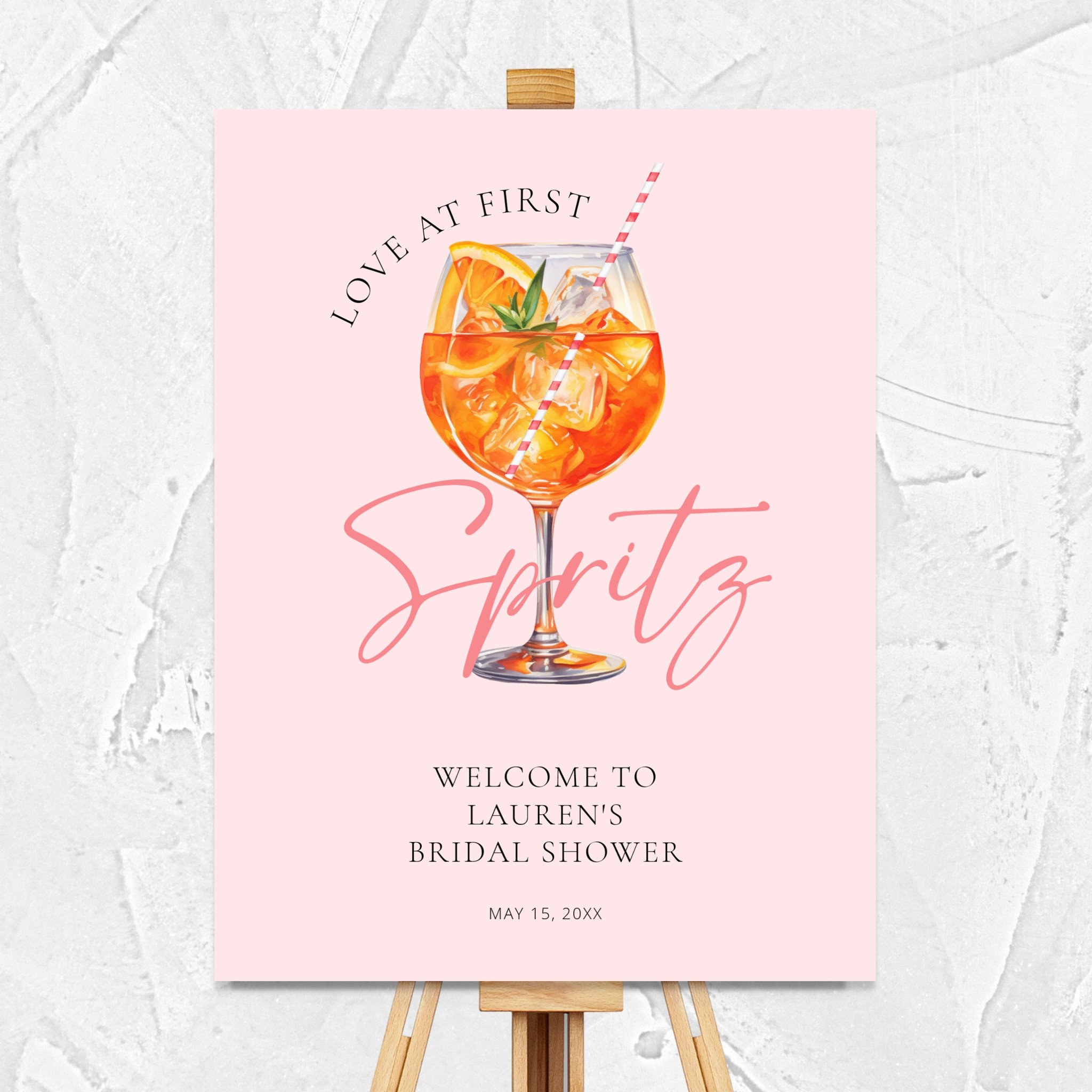 Pink Orange Aperol Spritz Bridal Shower Welcome Foam Board