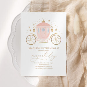 Pink Princess Carriage Girl Birthday Party Invitation